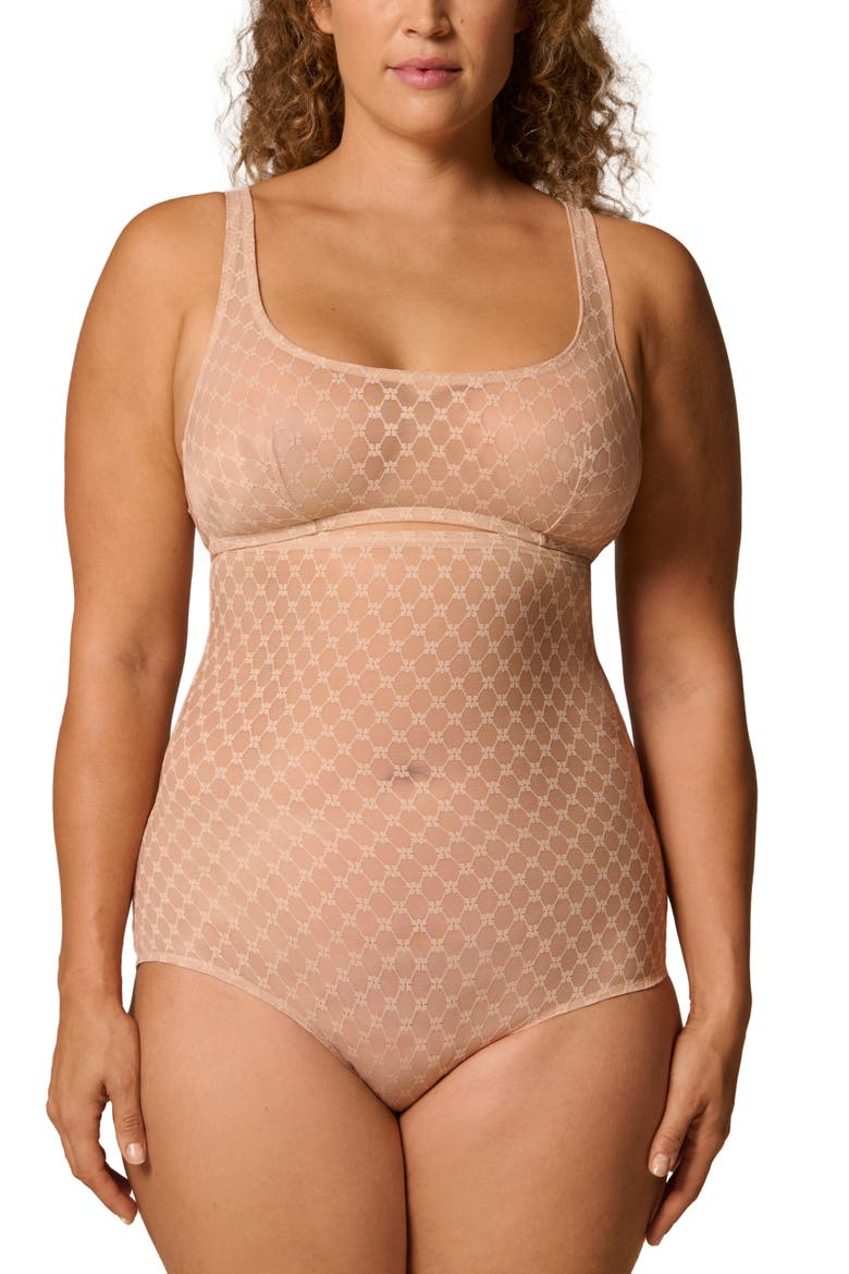 Plume Embroidered High Waist Shaping Briefs, Alternate, color, PEAU ROSE