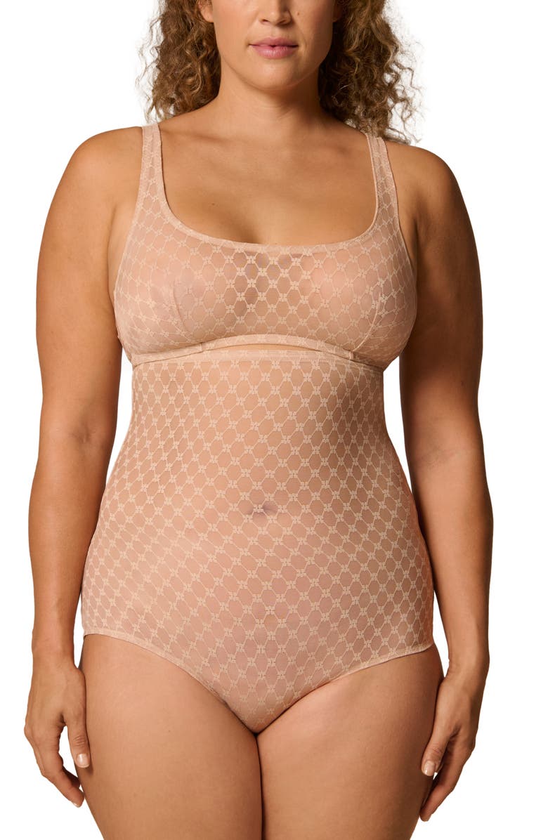 Simone Perele Plume Embroidered High Waist Shaping Briefs, Alternate, color, Peau Rose