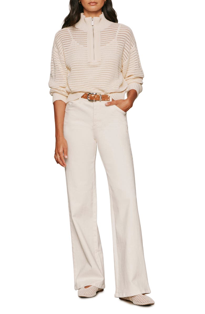 Sanctuary Open Stitch Half-Zip Cotton Blend Sweater, Alternate, color, Collagen White