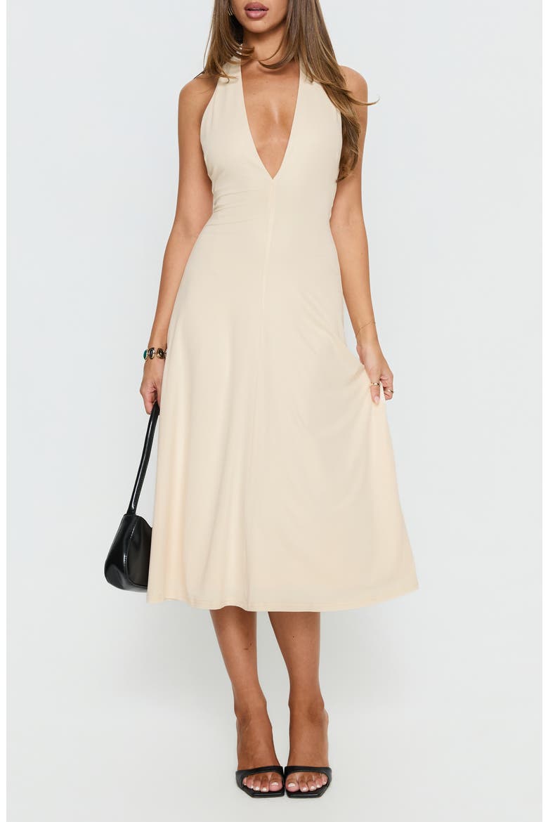 Morganne Plunge Halter Midi Dress, Main, color, BUTTER