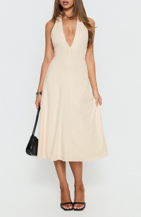 Morganne Plunge Halter Midi Dress