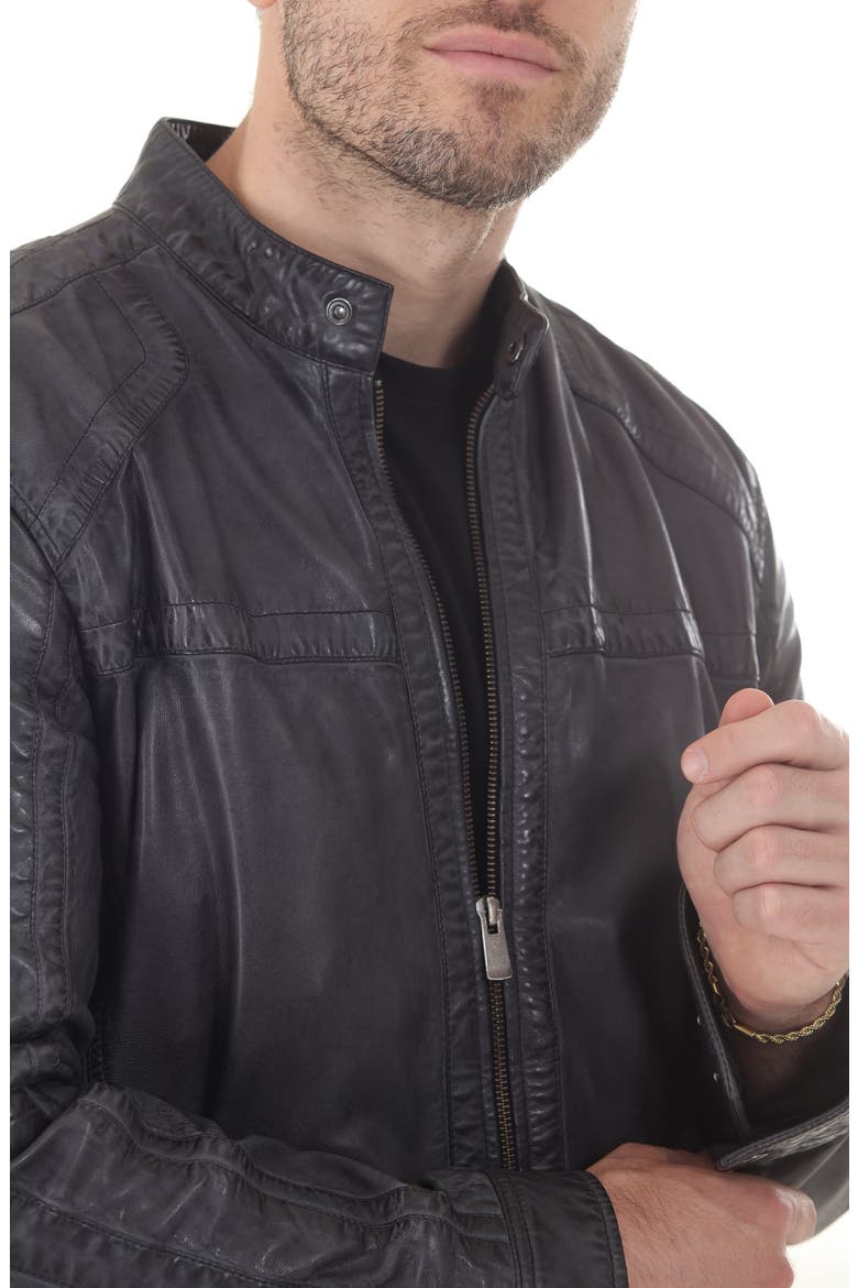 Water Resistant Leather Racer Jacket, Alternate, color, CHARCOAL