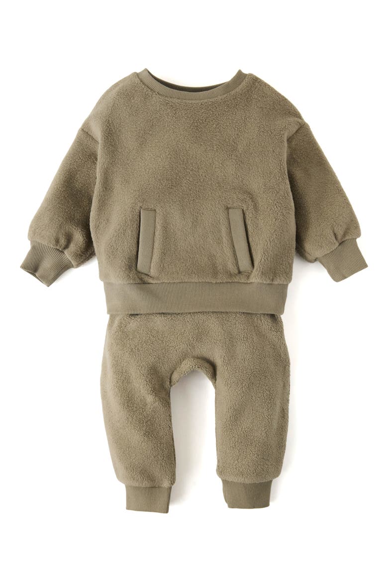 Organic Cotton Teddy Fleece Harem Pants, Alternate, color, MOSS
