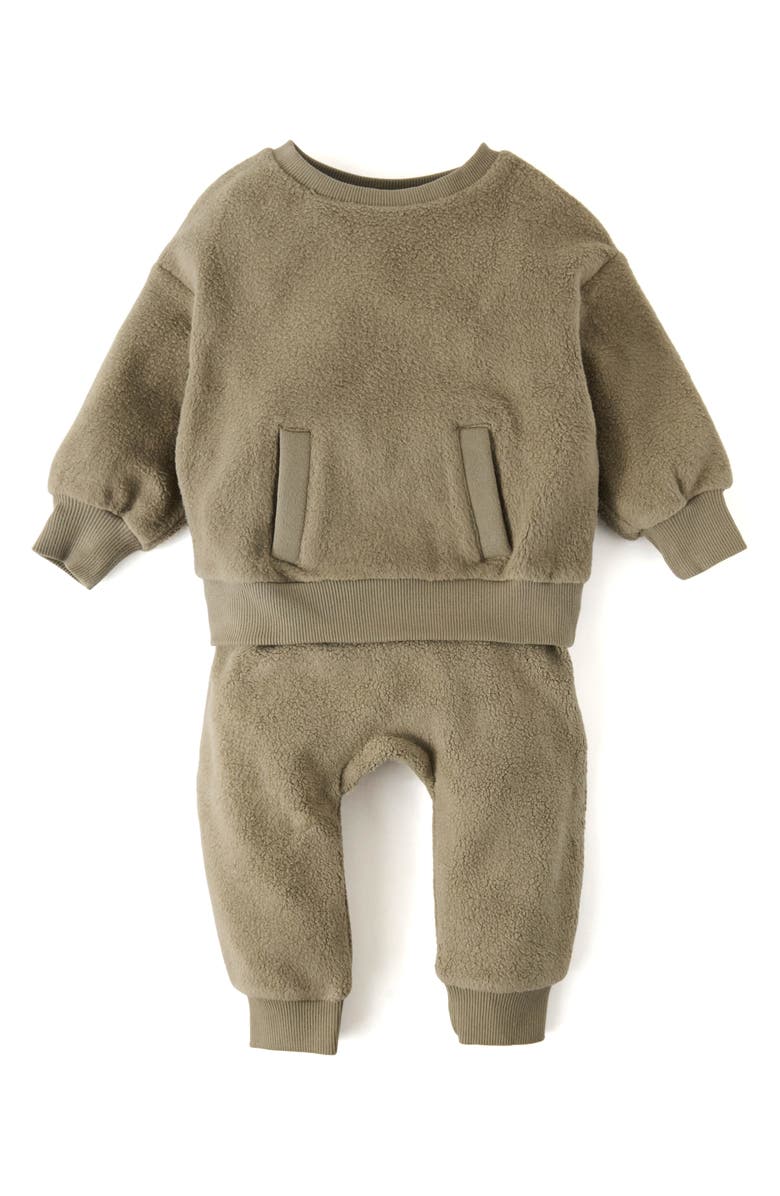 Pehr Organic Cotton Teddy Fleece Harem Pants, Alternate, color, Moss