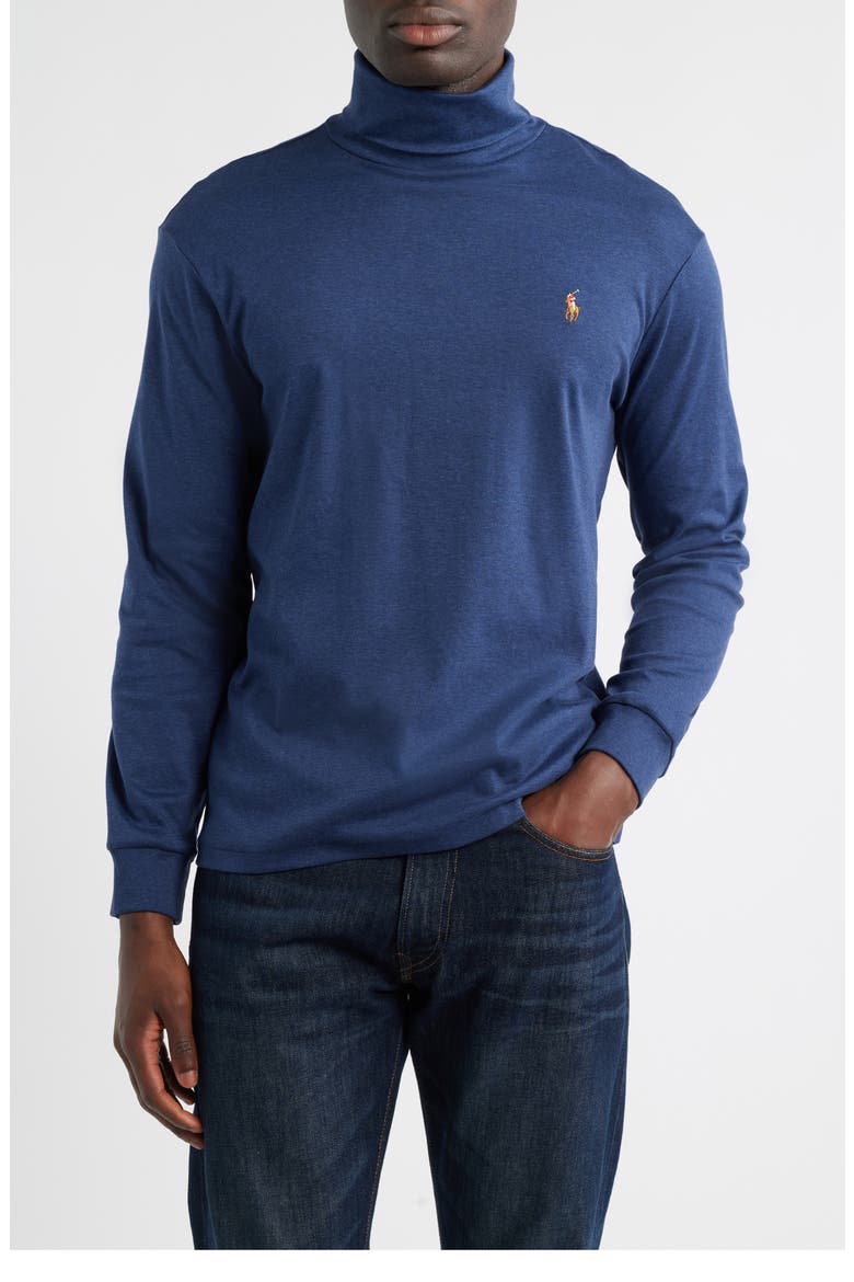 Soft Touch Cotton Turtleneck, Main, color, SPRING NAVY HEATHER
