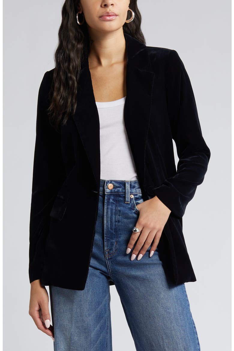 Relaxed Velvet Blazer, Main, color, BLACK