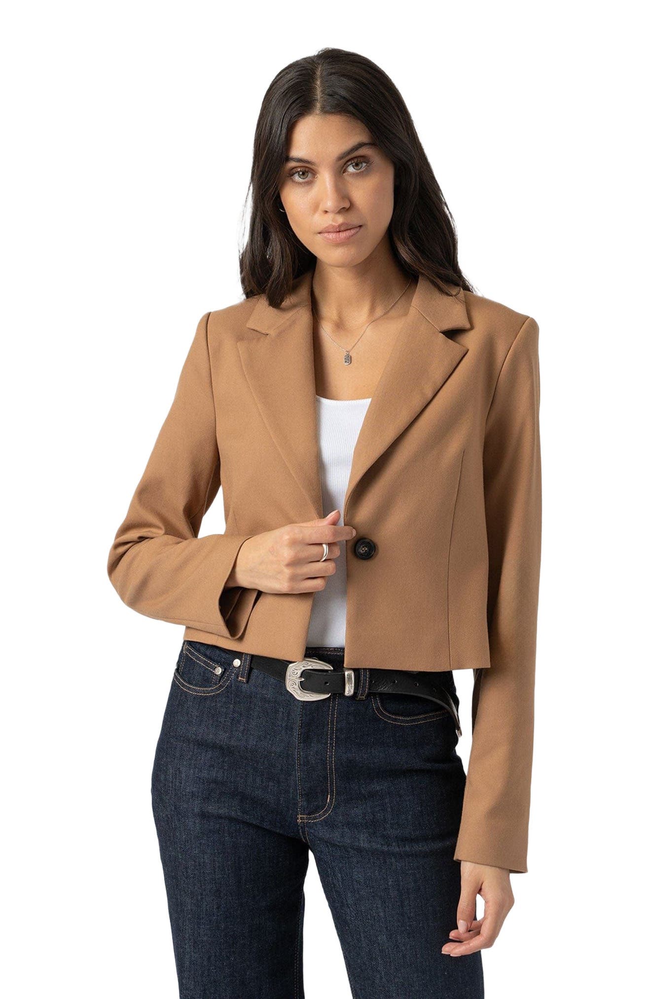 Saint + Sofia Astrid Crop Blazer in Brown 