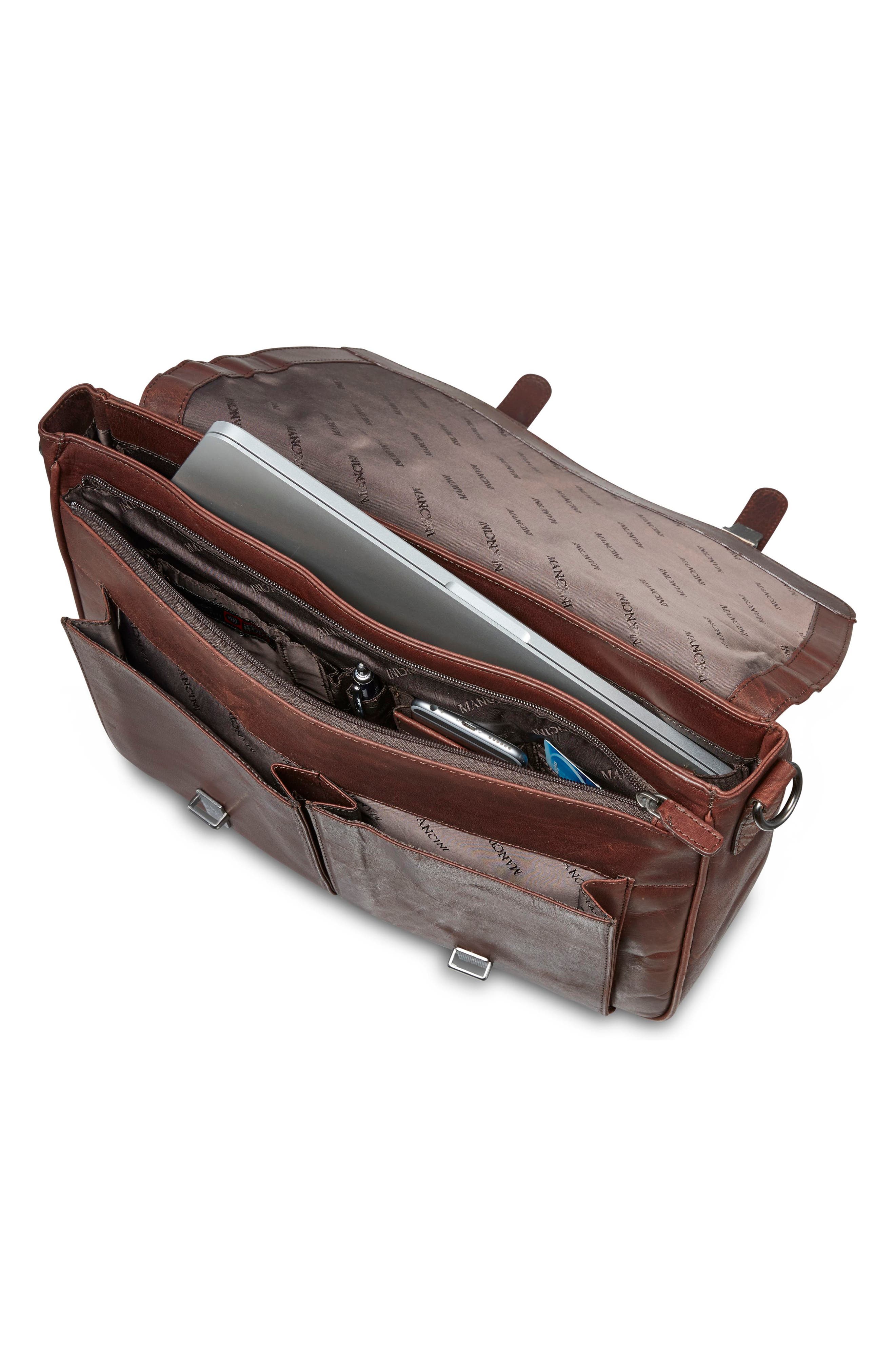 Mancini Flap Leather Briefcase, Alternate, color, Brown