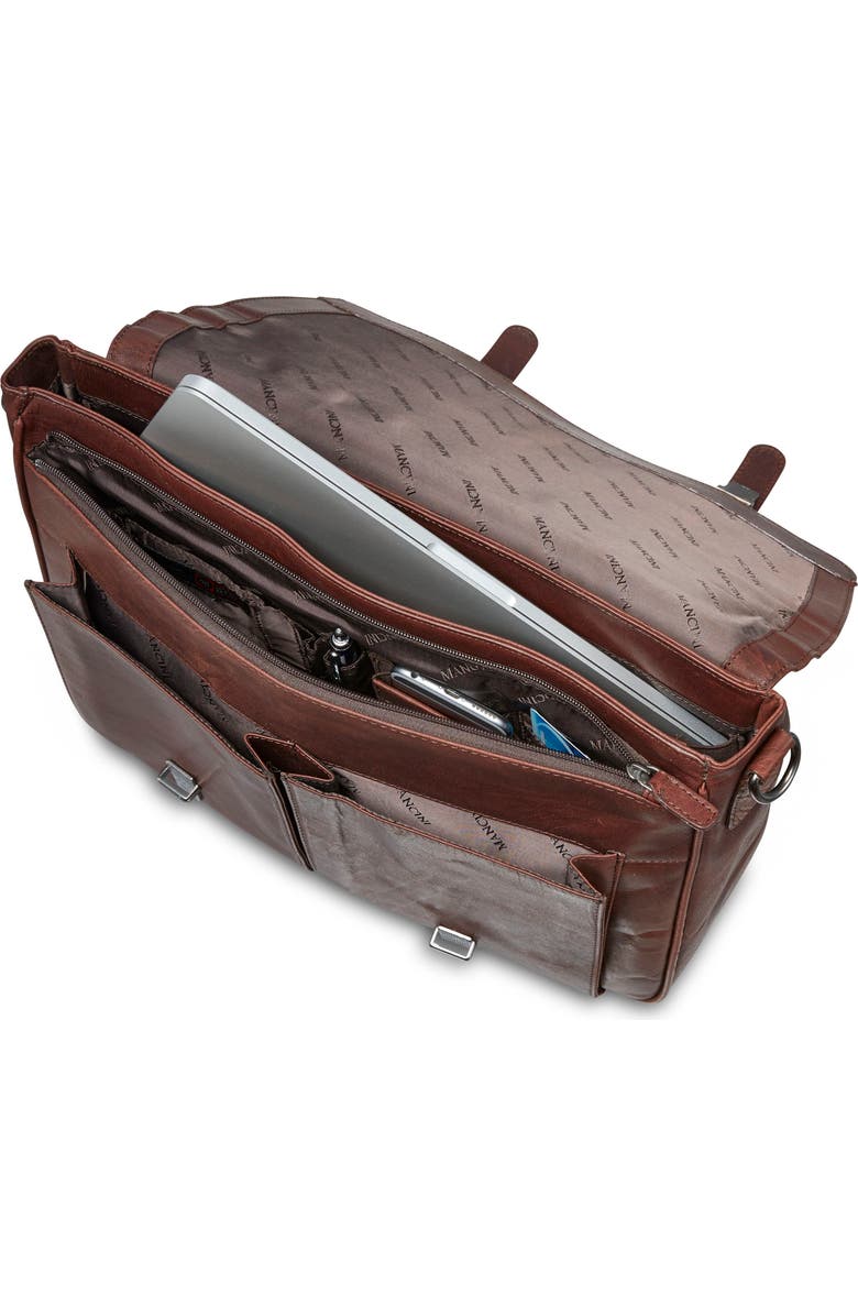 Mancini Flap Leather Briefcase, Alternate, color, Brown