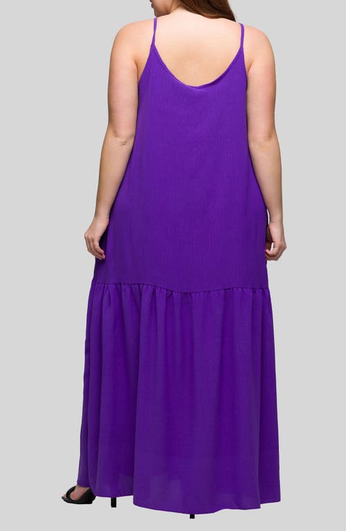 24seven Comfort Apparel Plus Size Lightweight Spaghetti Strap Pocket Maxi Dress In Purple