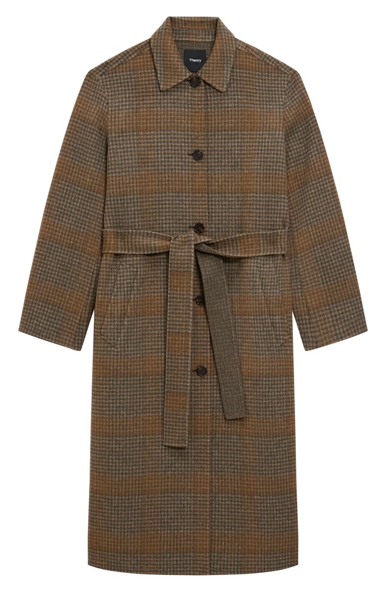 Theory Plaid Belted Wool & Cashmere Coat, Alternate, color, Brass Multi