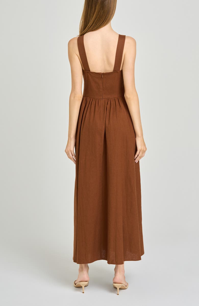 WAYF Vivia Plunge Neck Drop Waist Midi Dress, Alternate, color, Chocolate