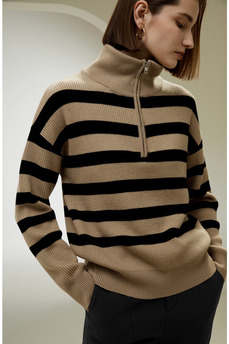 Women's Collared Quarter-Zip Wool Sweater, Alternate, color, Brown
