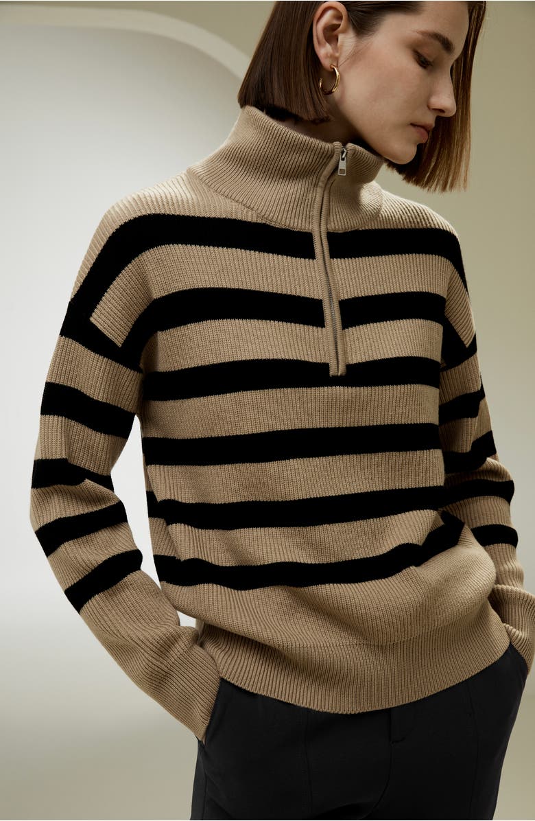 Lilysilk Women's Collared Quarter-Zip Wool Sweater, Alternate, color, Brown