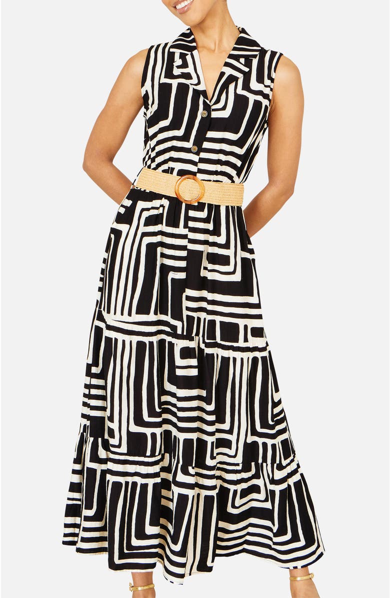 Yumi Geo Print Midi Shirt Dress, Alternate, color, Black