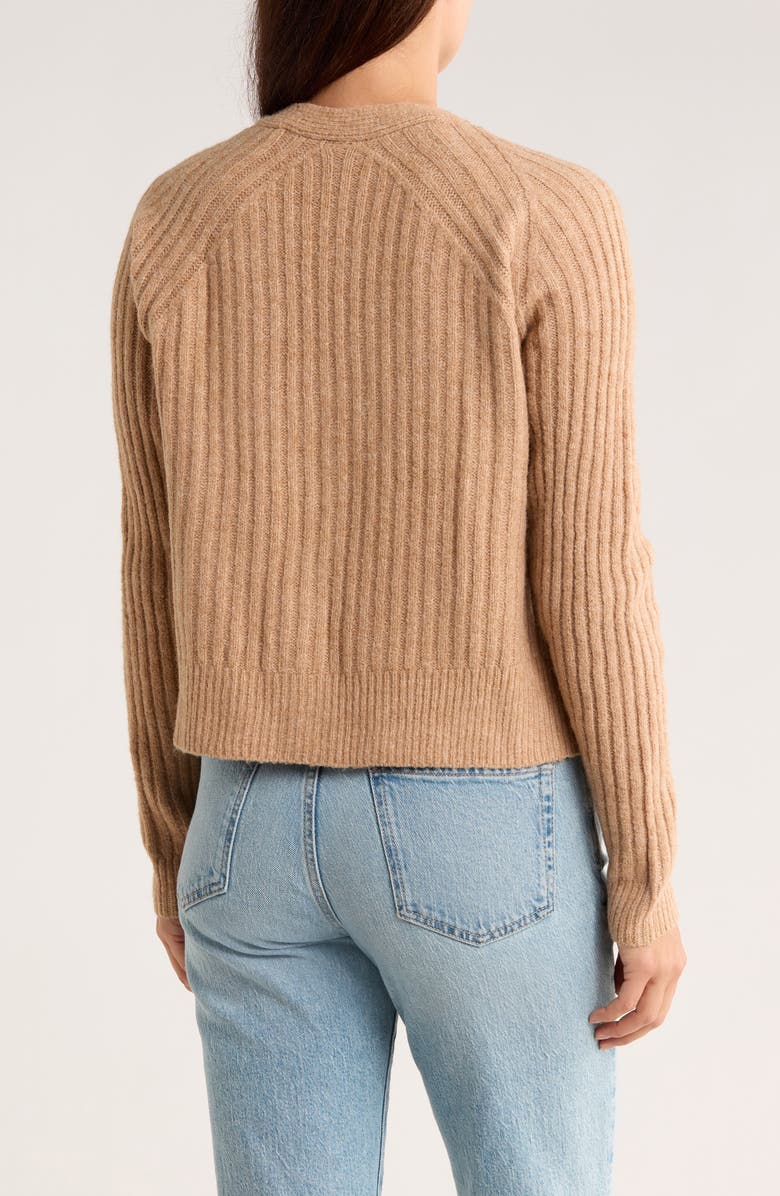 Bobeau V-Neck Button Front Crop Cardigan, Alternate, color, Camel