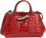 Longchamp Extra Small Roseau Croc Embossed Top Handle Crossbody Bag