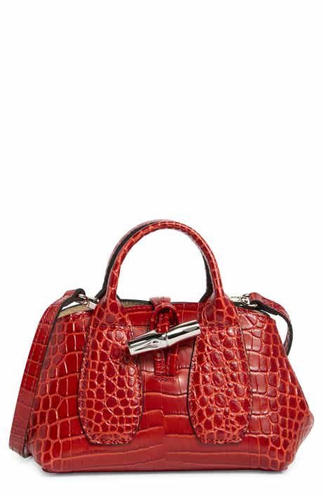 Longchamp Extra Small Roseau Croc Embossed Top Handle Crossbody Bag