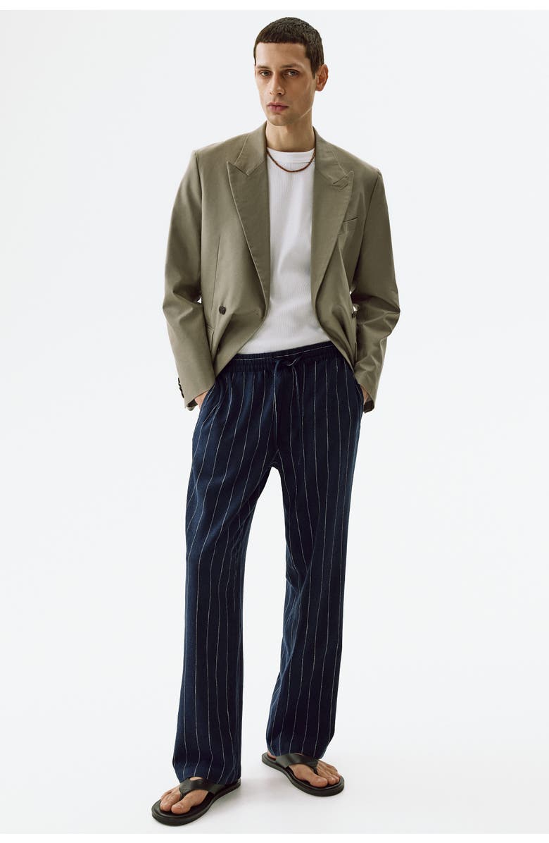 H&M Relaxed-fit linen-blend pants, Main, color, Navy Blue/Striped