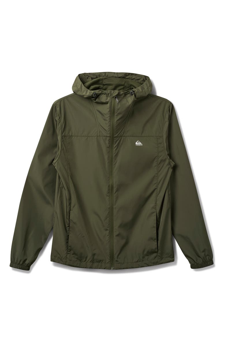 Quiksilver Overcast Water Repellent Hooded Windbreaker, Main, color, Army