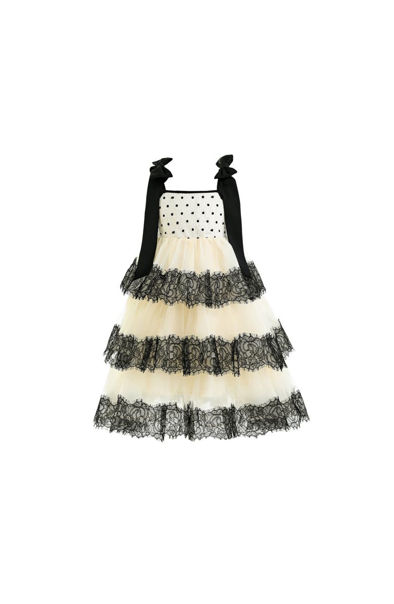 Tulleen Polka Dot Sleeveless Bow Dress, Main, color, Ivory