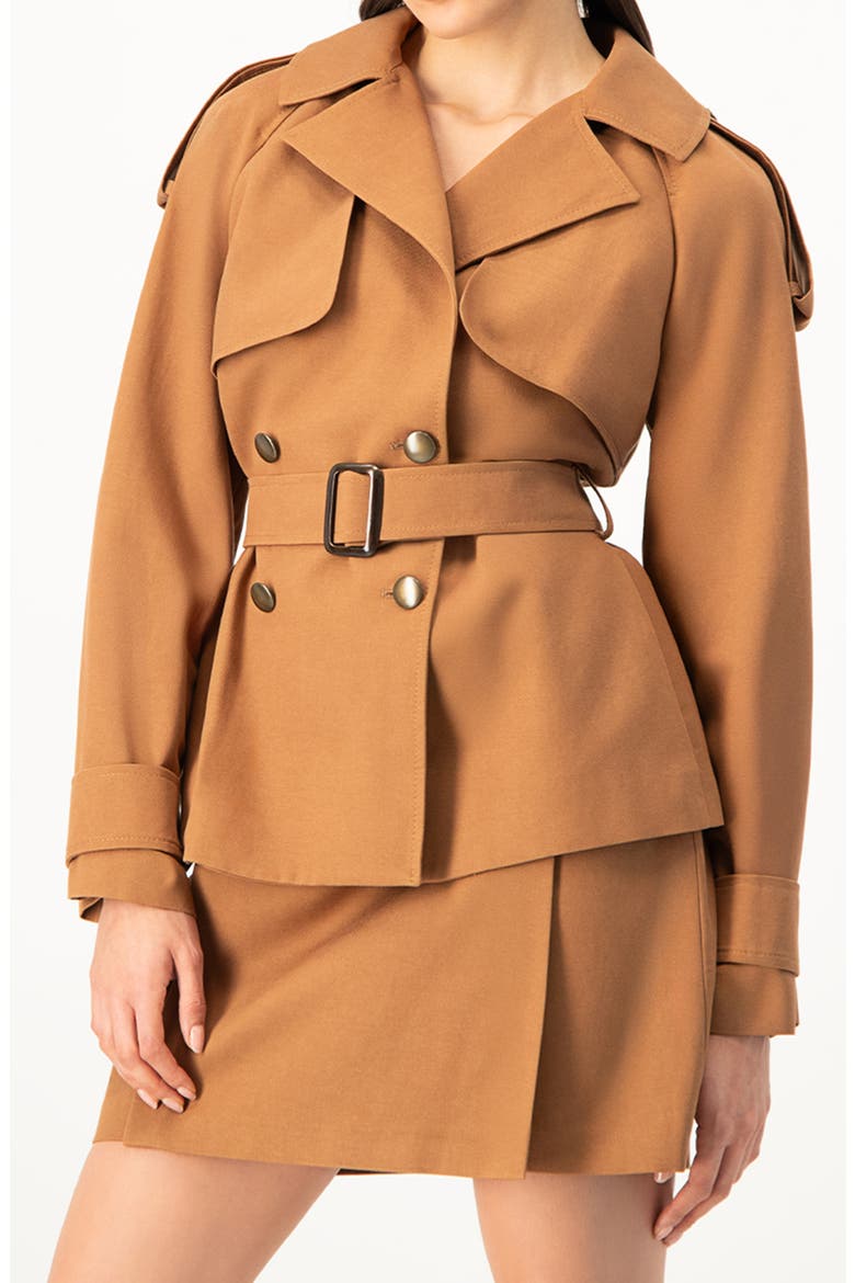 Short Double-Breasted Trench Coat, Alternate, color, Brown