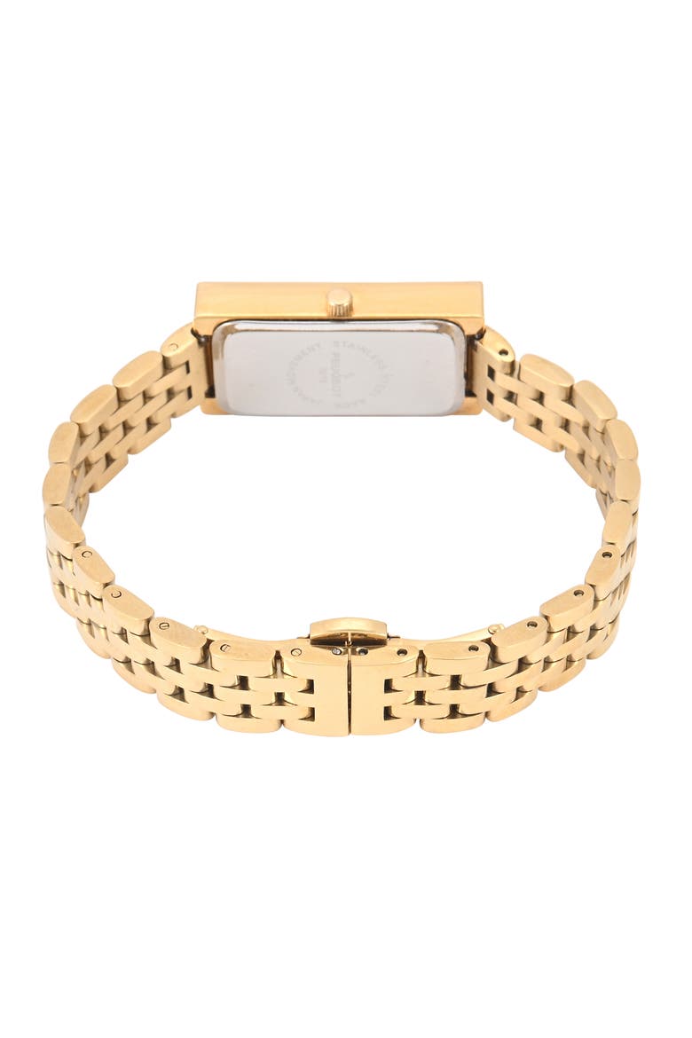 14K Gold-Plated Crystal Bezel Stainless Steel Bracelet Watch- 35x20MM, Alternate, color, White