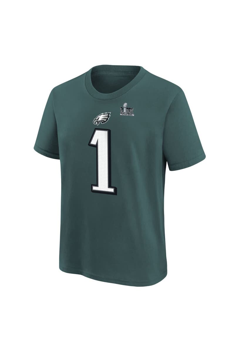 Nike Youth Nike Jalen Hurts Midnight Green Philadelphia Eagles Super Bowl LIX Player Name & Number T-Shirt, Alternate, color,