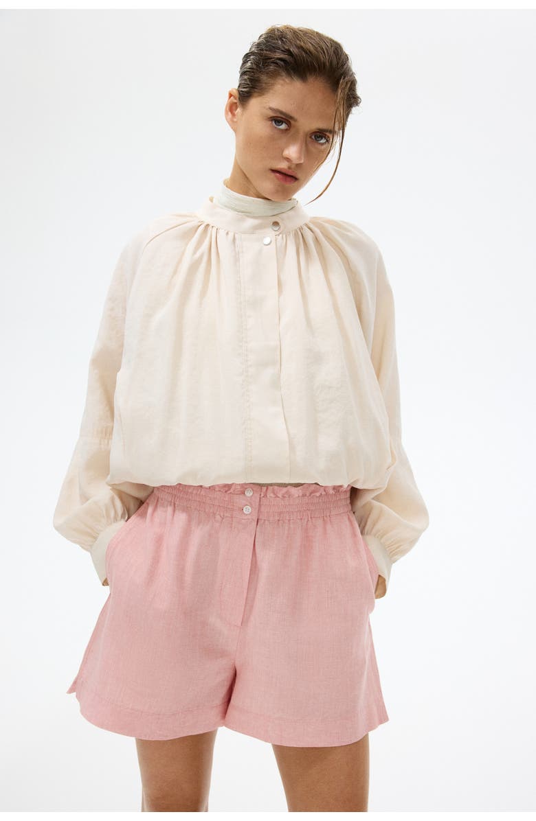 H&M Linen-blend Paper Bag Shorts, Alternate, color, Pink