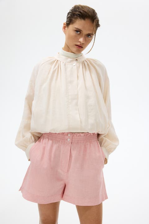 Linen-blend Paper Bag Shorts