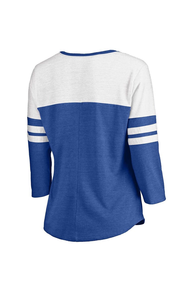Women's Fanatics Branded Heathered Royal/White Chicago Cubs Official Wordmark 3/4 Sleeve V-Neck T-Shirt, Alternate, color, Heather Royal