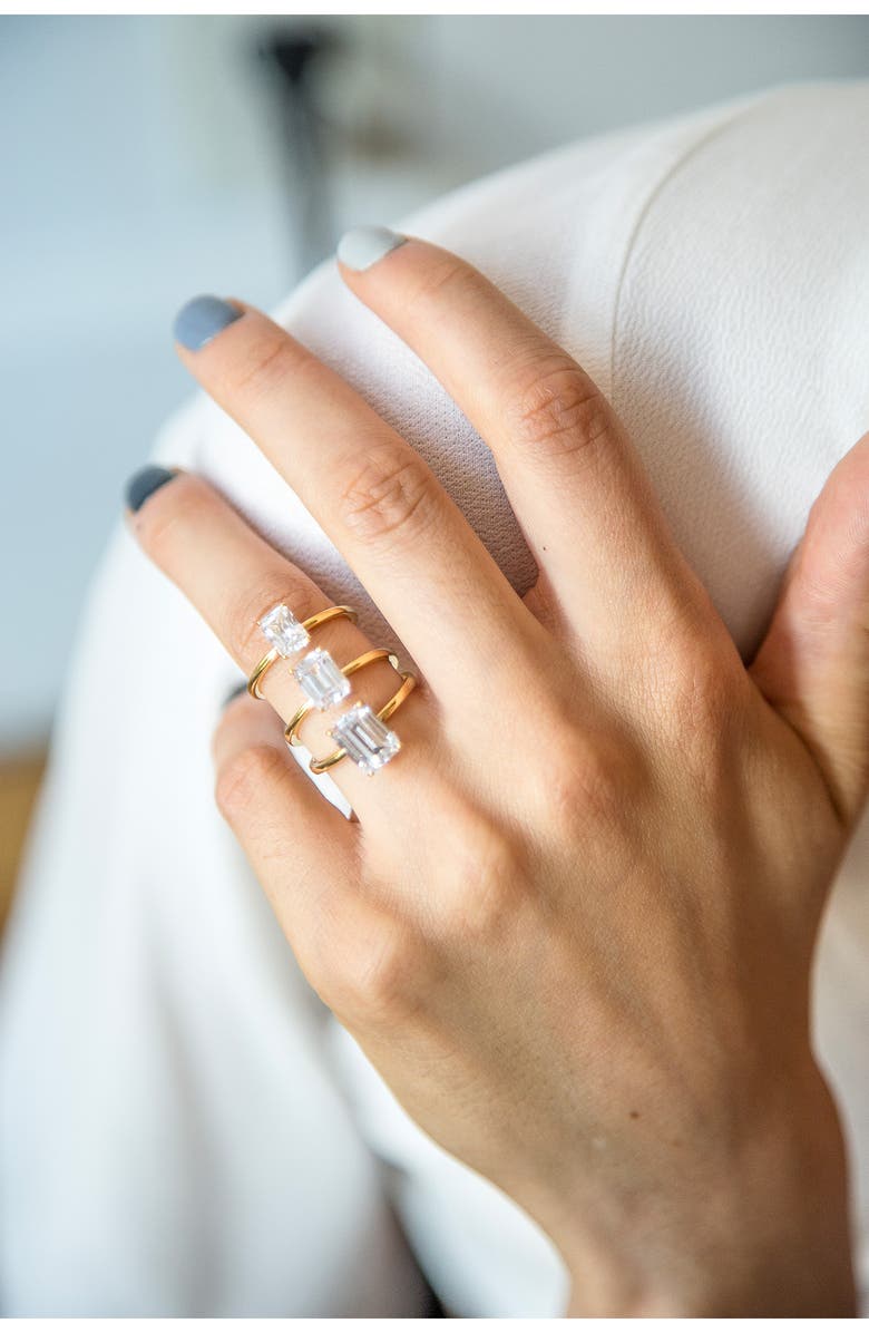 HauteCarat Emerald Cut Lab Created Diamond Ring, Alternate, color, 2.00 Ctw 18K White Gold