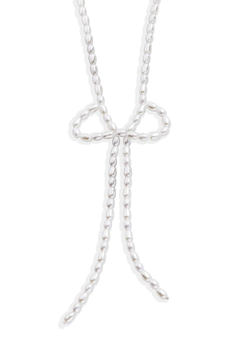BaubleBar Gigi Bow Necklace, Main, color, Pearl
