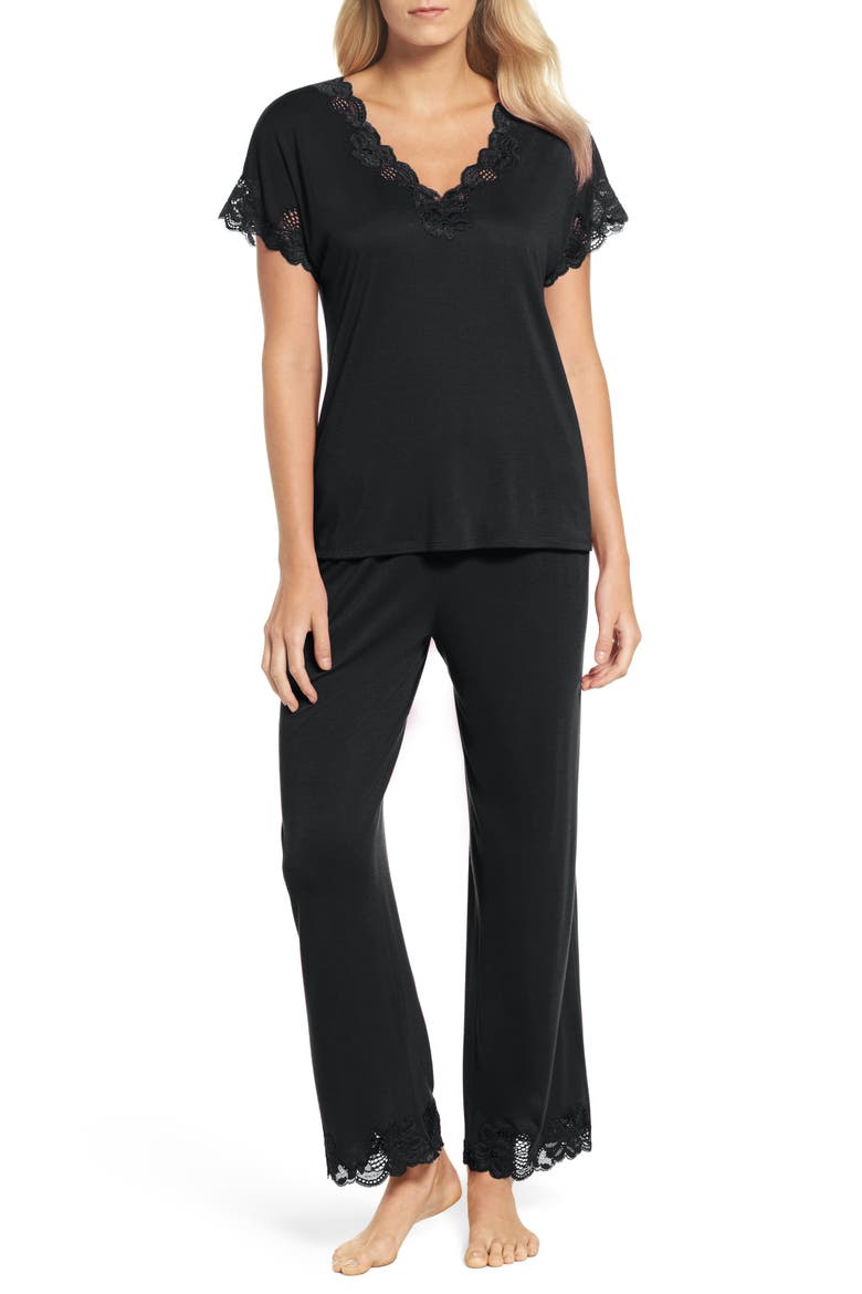 'Zen Floral' Pajama Set, Main, color, BLACK
