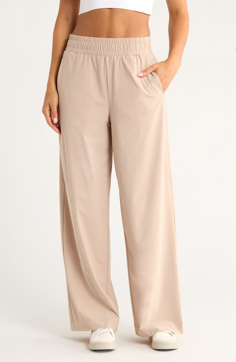 Zella Transit Wide Leg Pants, Main, color, Tan Thread