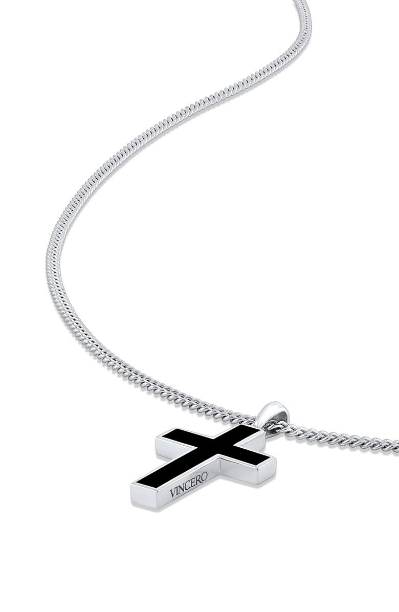 Vincero Men's Stone Cross Pendant Necklace, Alternate, color, Sterling Silver