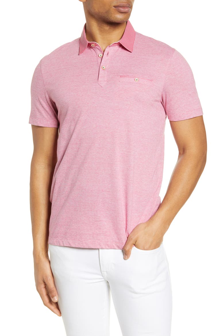 Gwack Slim Fit Pinstripe Pocket Polo, Main, color, DEEP PINK
