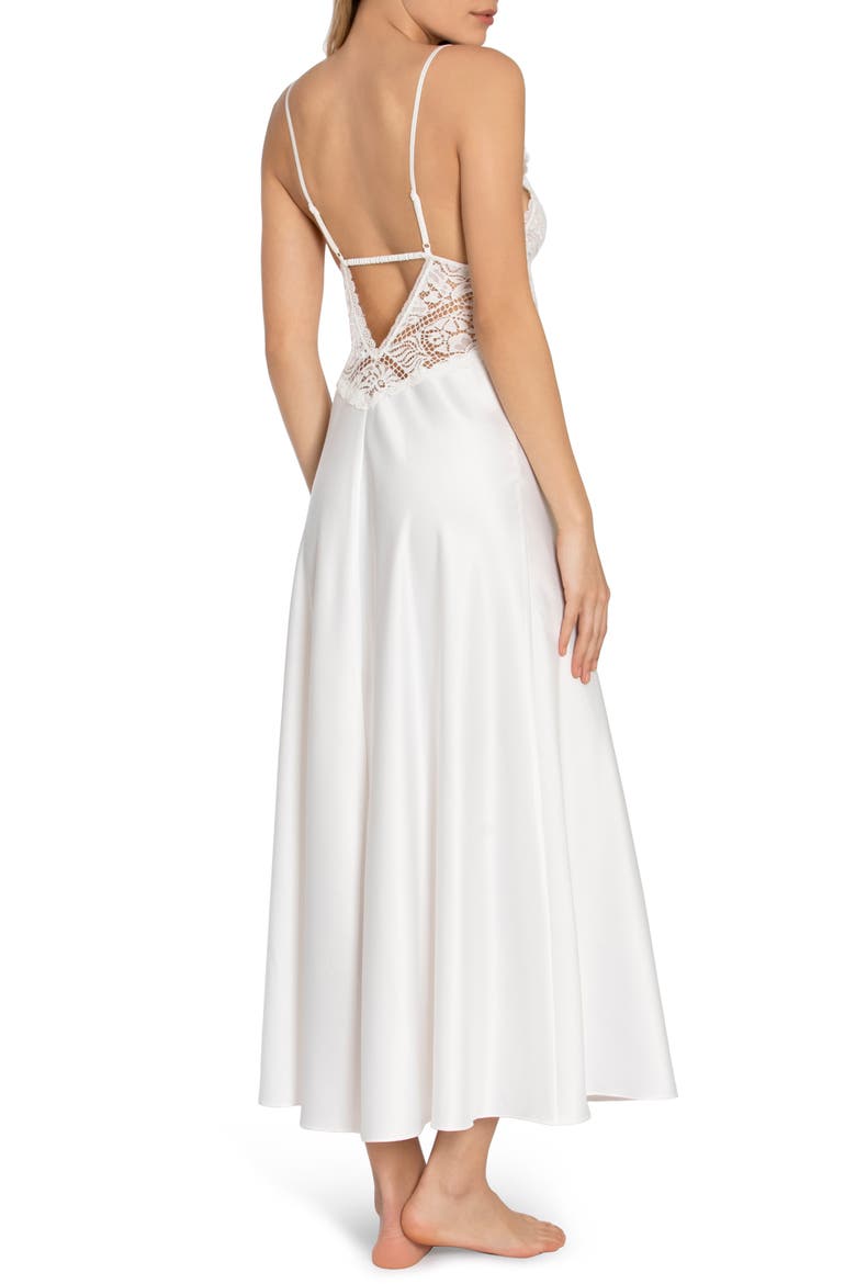 Lace Trim Satin Maxi Nightgown, Alternate, color, IVORY