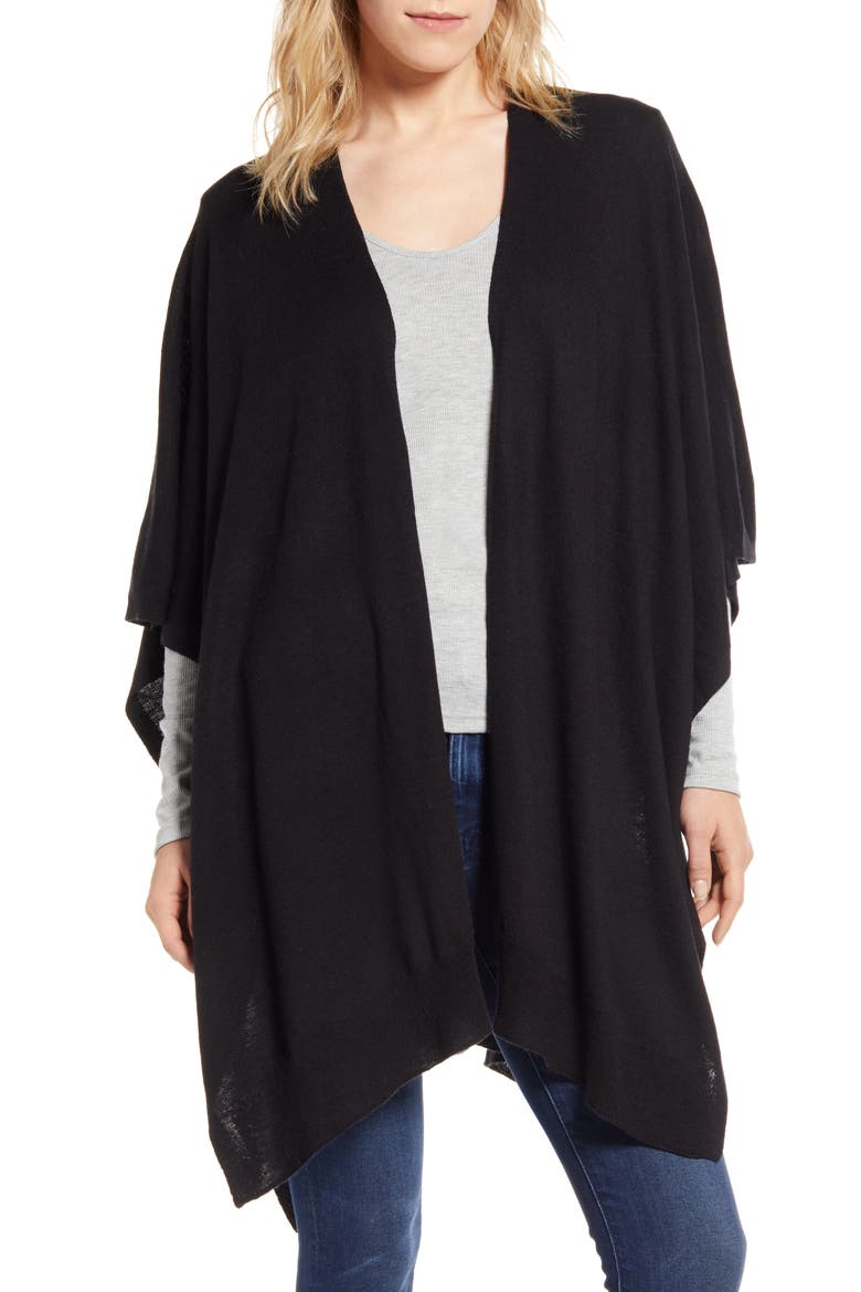 Easy Travel Ruana, Main, color, BLACK