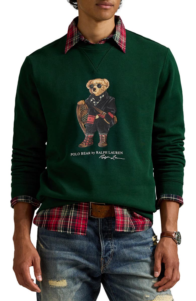 Polo Ralph Lauren Polo Bear Fleece Graphic Sweatshirt, Main, color, Fa25 Moss Agate Holiday Bear