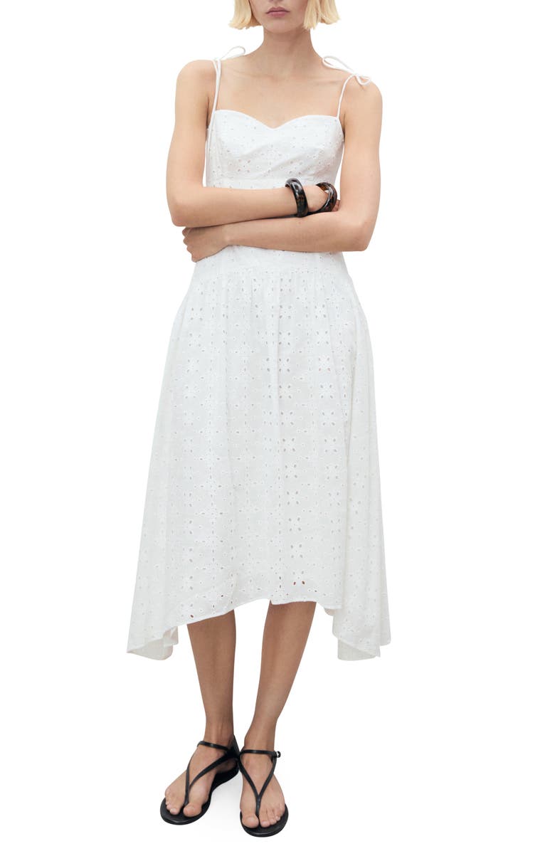 MANGO Cotton Eyelet Midi Dress, Main, color, White