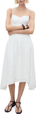 MANGO Cotton Eyelet Midi Dress