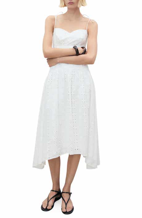 MANGO Cotton Eyelet Midi Dress