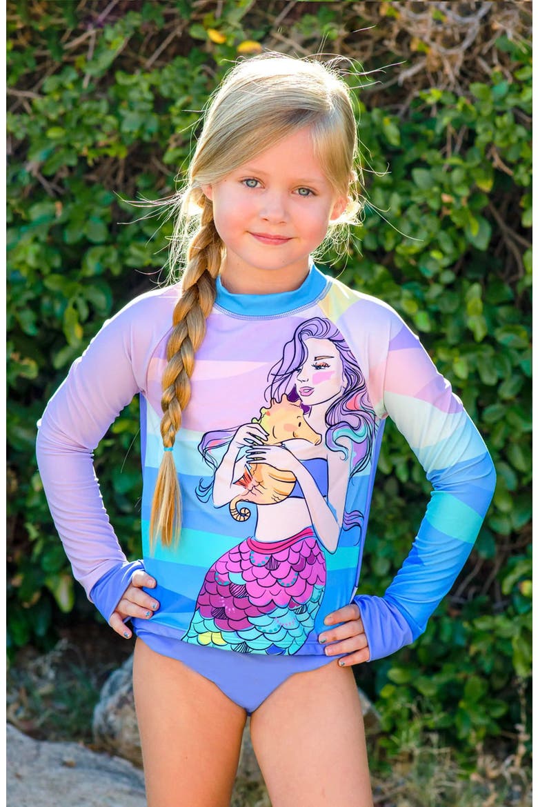 Mermaid Multicolor Rashguard Set, Alternate, color, MULTICOLOR