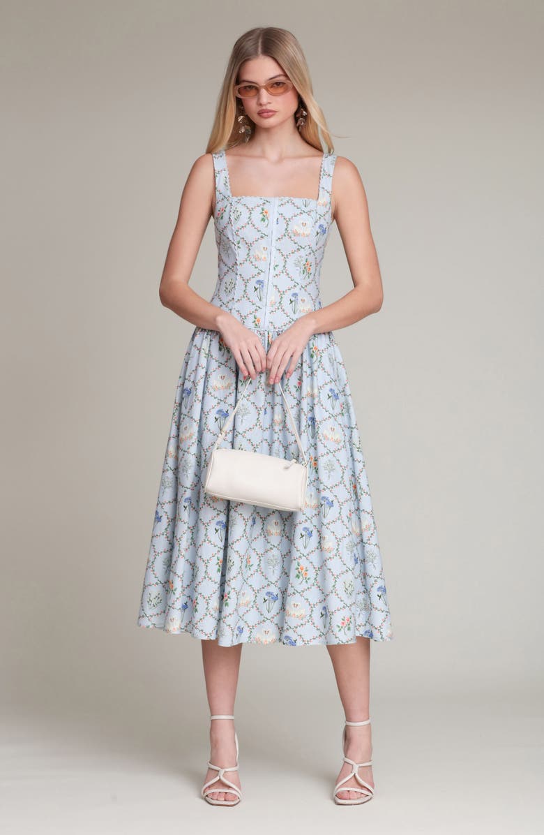 Avec Les Filles Floral Print Linen Blend Midi Dress, Alternate, color, Periwinkle Felicity