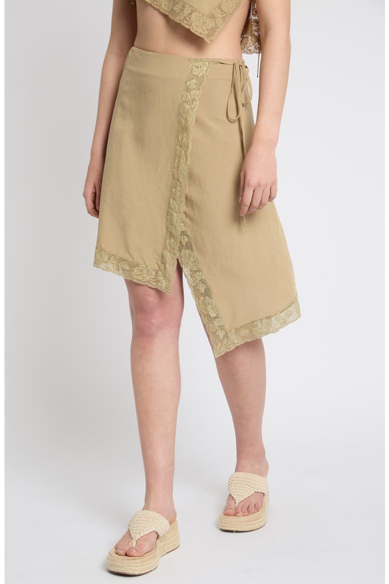 Lace Trim Wrap Miniskirt, Main, color, PALE KHAKI