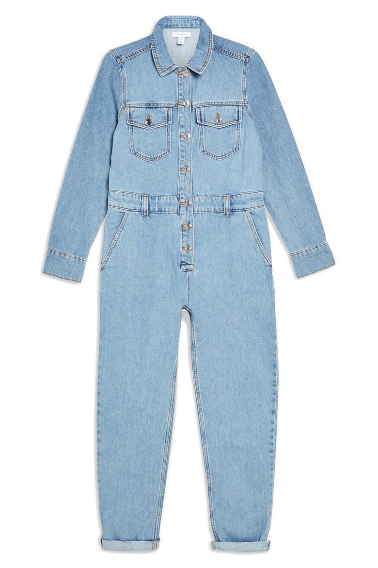 Slouchy Denim Boilersuit, Alternate, color, MID DENIM