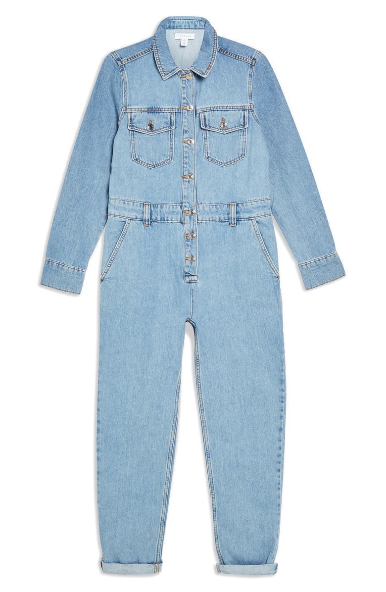 Topshop Slouchy Denim Boilersuit, Alternate, color,