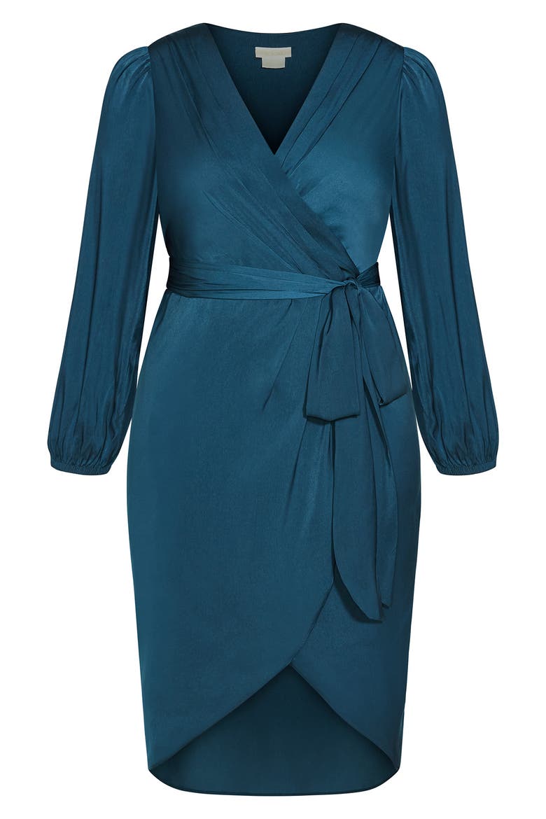 Opulent Faux Wrap Dress, Alternate, color, DEEP TEAL