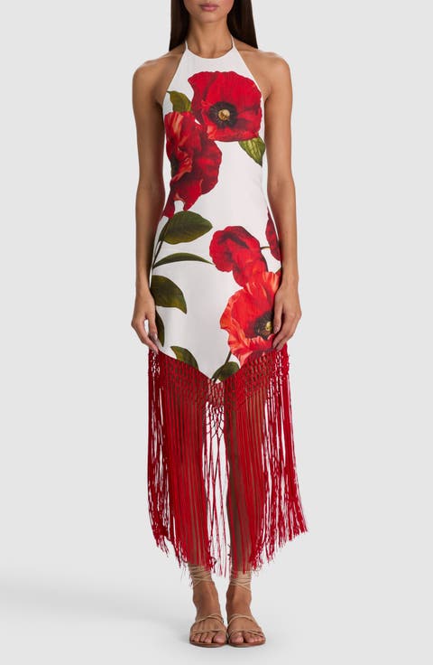 Mallory Fringe Halter Linen Blend Maxi Dress